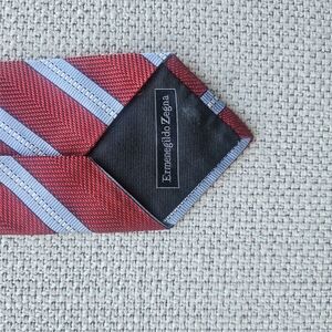 Ermenegildo Zegna Burgundy and Silver Striped Tie
